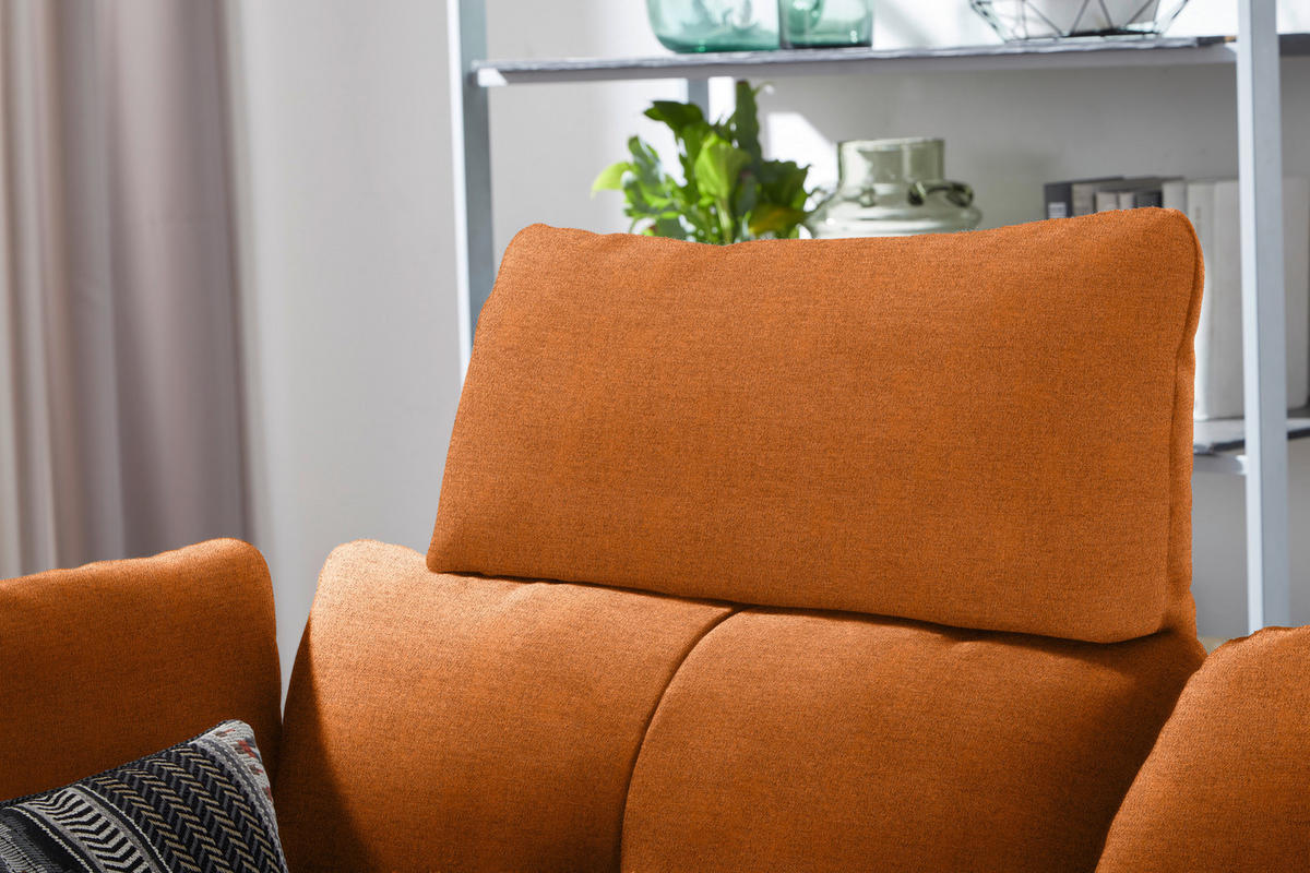 ECKSOFA  in Flachgewebe Orange, Rostfarben  344/157 cm  - Rostfarben/Schwarz, Design, Textil/Metall (344/157cm) - Chilliano