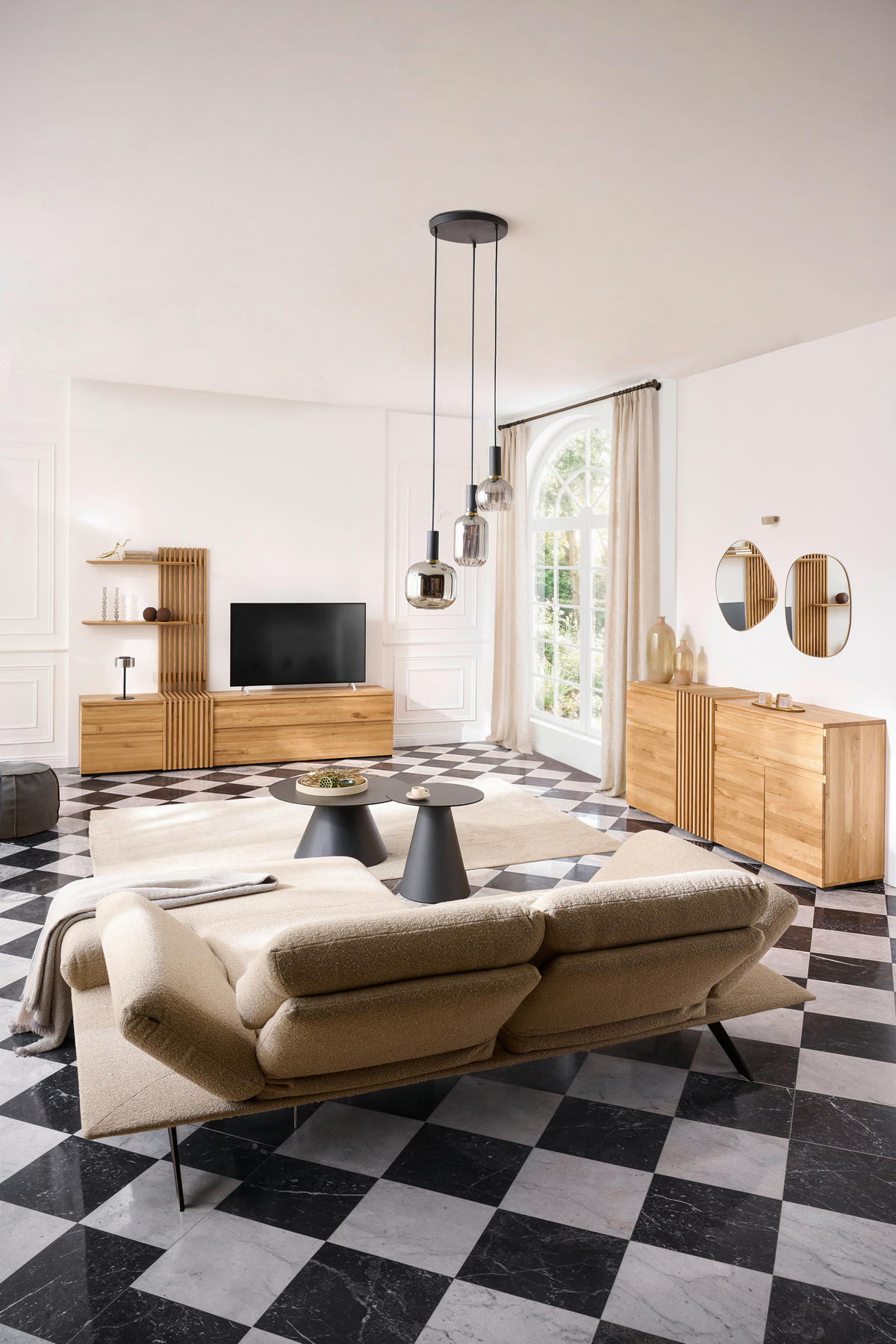 WOHNWAND  in Eichefarben  248,8/175,3/44 cm  - Eichefarben/Schwarz, Natur, Holz (248,8/175,3/44cm) - Linea Natura