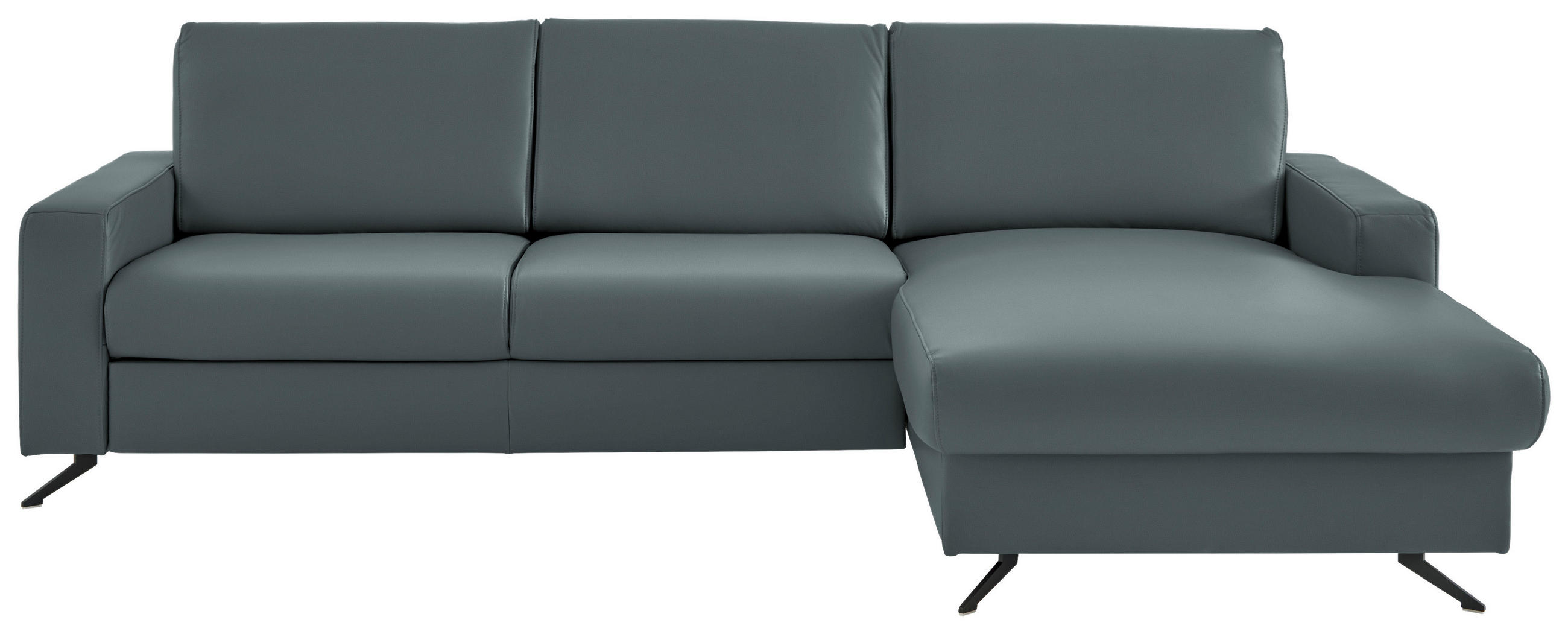 ECKSOFA in Echtleder Blaugrau  267/165 cm  - Blaugrau/Schwarz, Design, Leder/Metall (267/165cm) - Lomoco