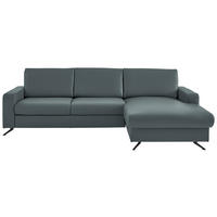 ECKSOFA in Echtleder Blaugrau  - Blaugrau/Schwarz, Design, Leder/Metall (267/165cm) - Lomoco