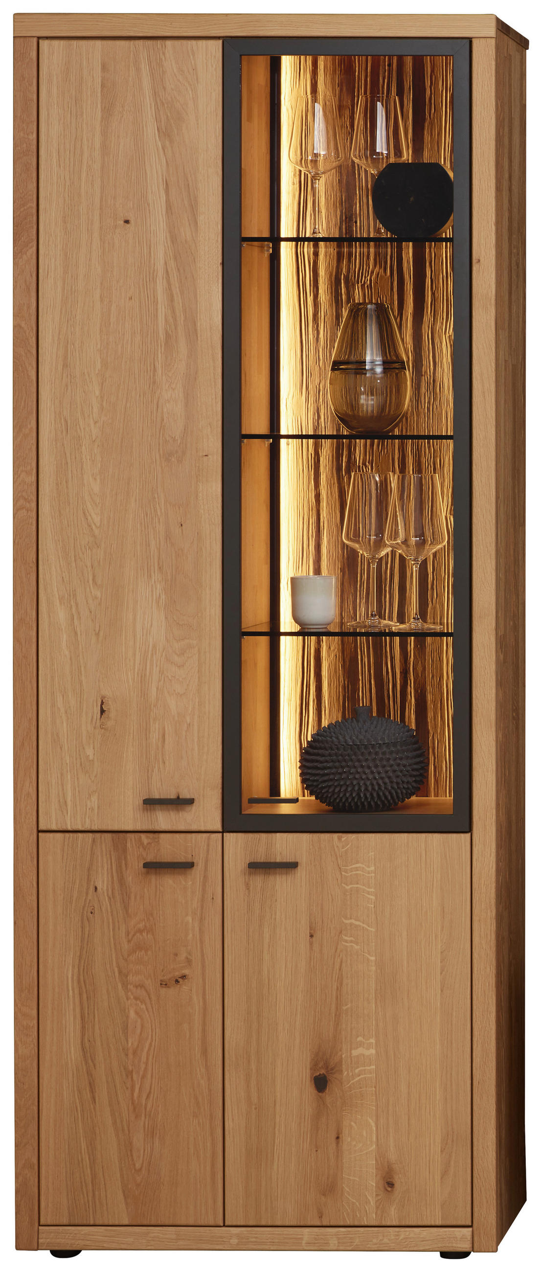 VITRINE  in massiv Wildeiche Eichefarben - Dunkelgrau/Eichefarben, Design, Glas/Holz (78/202/37cm) - Valnatura