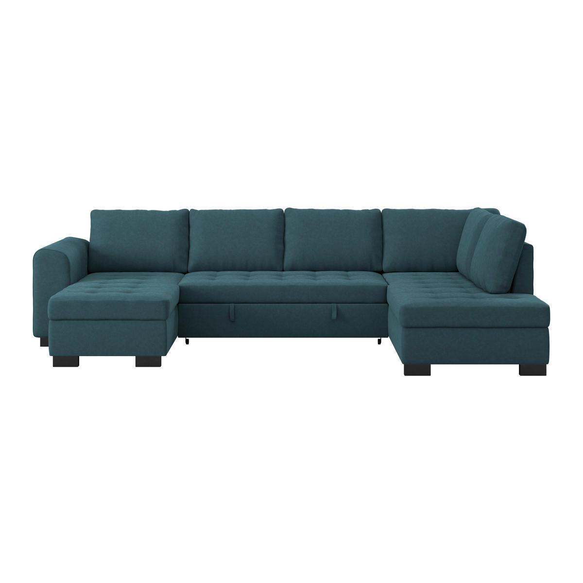 WOHNLANDSCHAFT Blau Mikrofaser  - Blau/Schwarz, MODERN, Kunststoff/Textil (155/305/178cm) - P & B