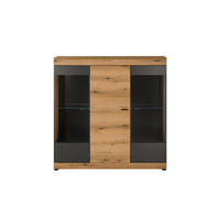 HIGHBOARD , 140/141/35 cm,  - Eichefarben/Schwarz, Design, Glas/Holzwerkstoff (140/141/35cm) - MID.YOU