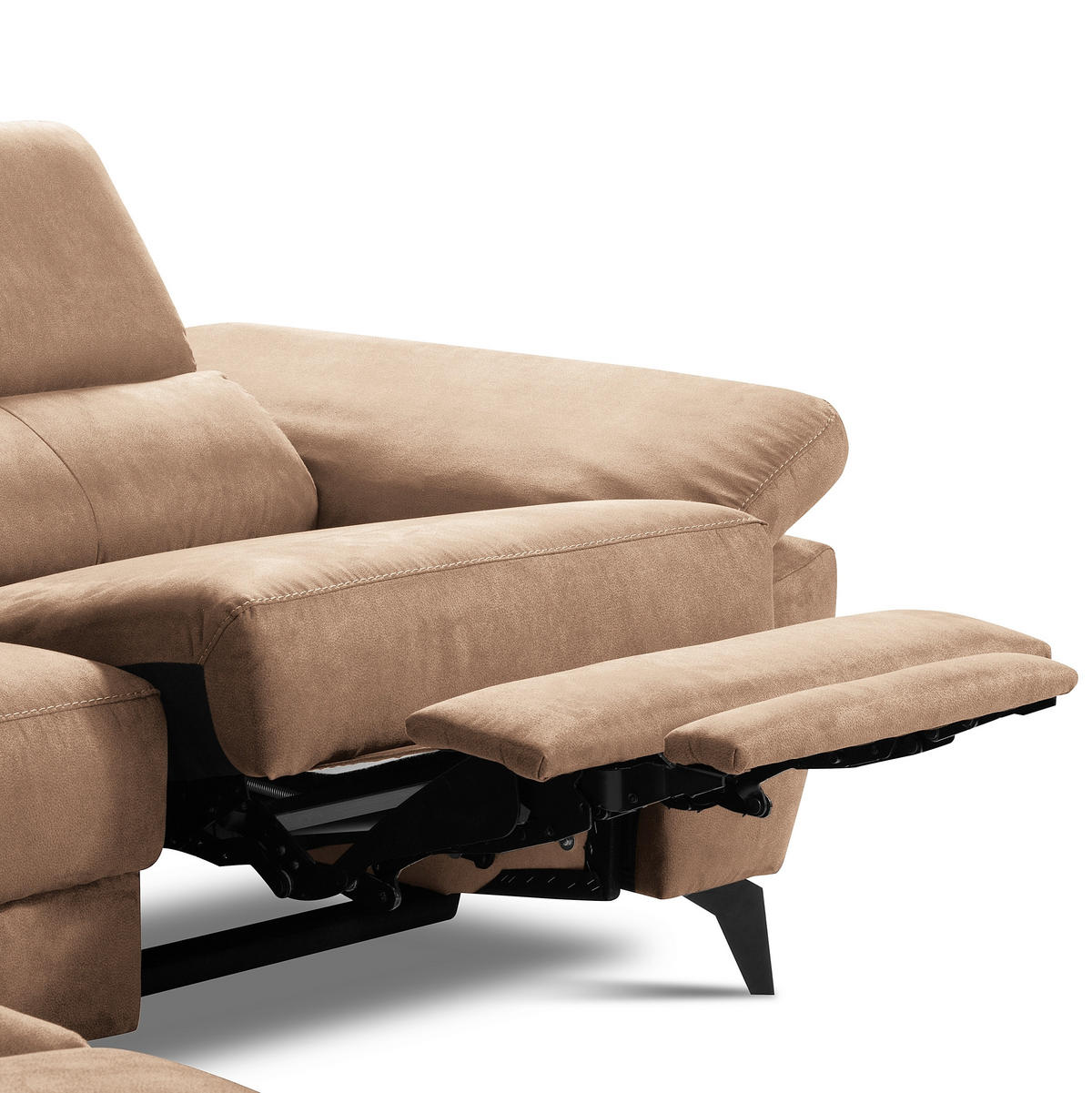 ECKSOFA SONO in Lederlook Hellbraun Armteilverstellung, Kopfteilverstellung  210/265 cm  - Hellbraun/Schwarz, Design, Textil/Metall (210/265cm) - Livetastic