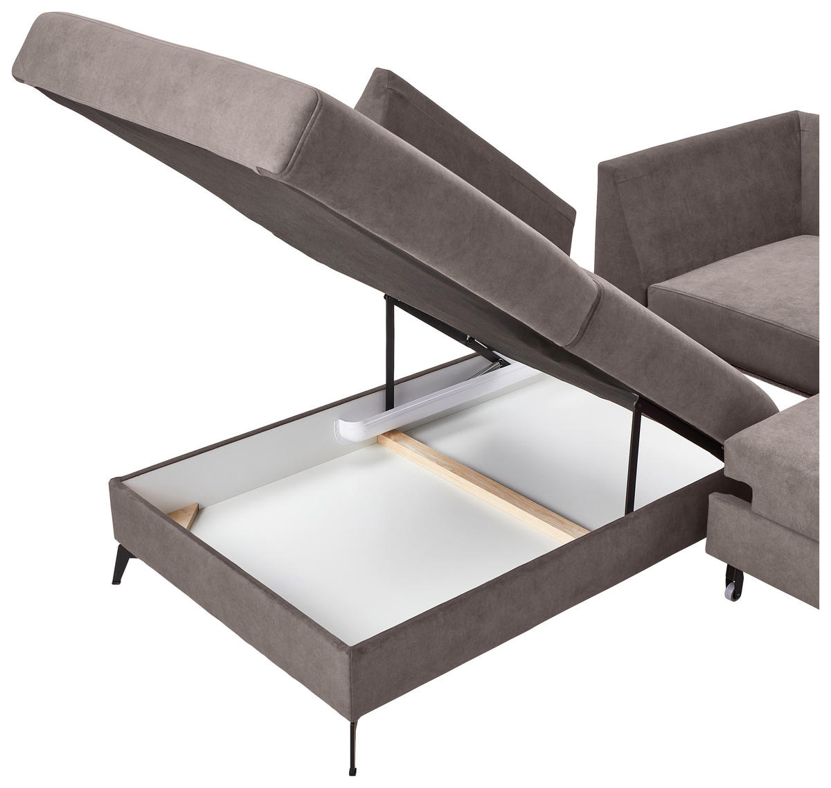 ECKSOFA Greige Chenille  - Greige/Schwarz, KONVENTIONELL, Textil/Metall (257/275cm) - Carryhome