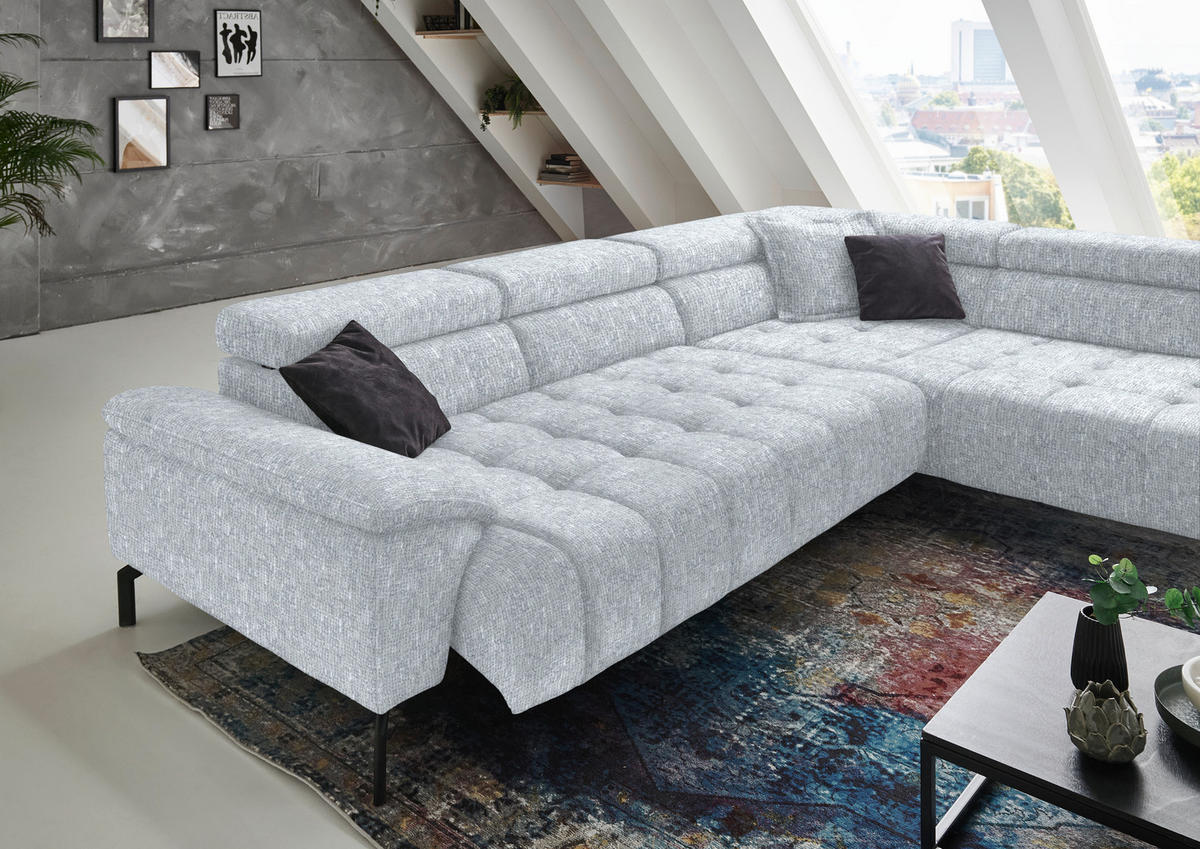 ECKSOFA in Chenille Hellgrau  323/222 cm  - Hellgrau/Schwarz, Design, Textil/Metall (323/222cm) - Beldomo Style
