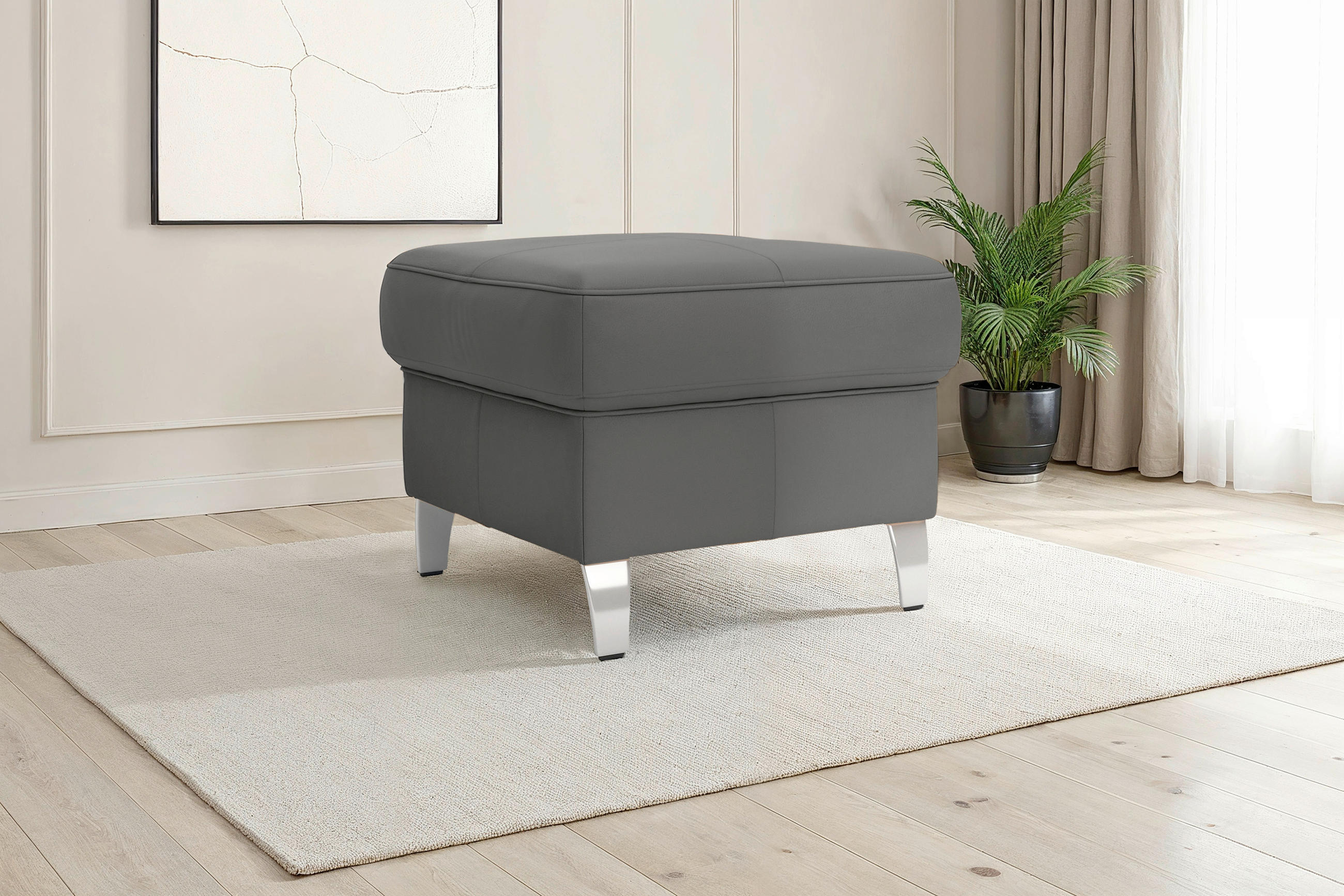 HOCKER ARNGAST E Echtleder Mokka  - Chromfarben/Mokka, Basics, Leder/Metall (58/48/58cm) - Sit & More