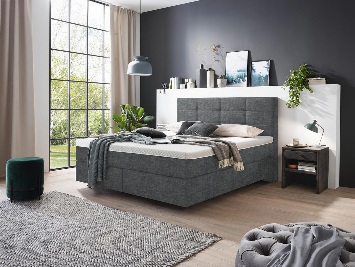 BOXSPRINGBETT 160/200 cm  in Dunkelgrau  - Chromfarben/Dunkelgrau, KONVENTIONELL, Kunststoff/Textil (160/200cm) - Voleo