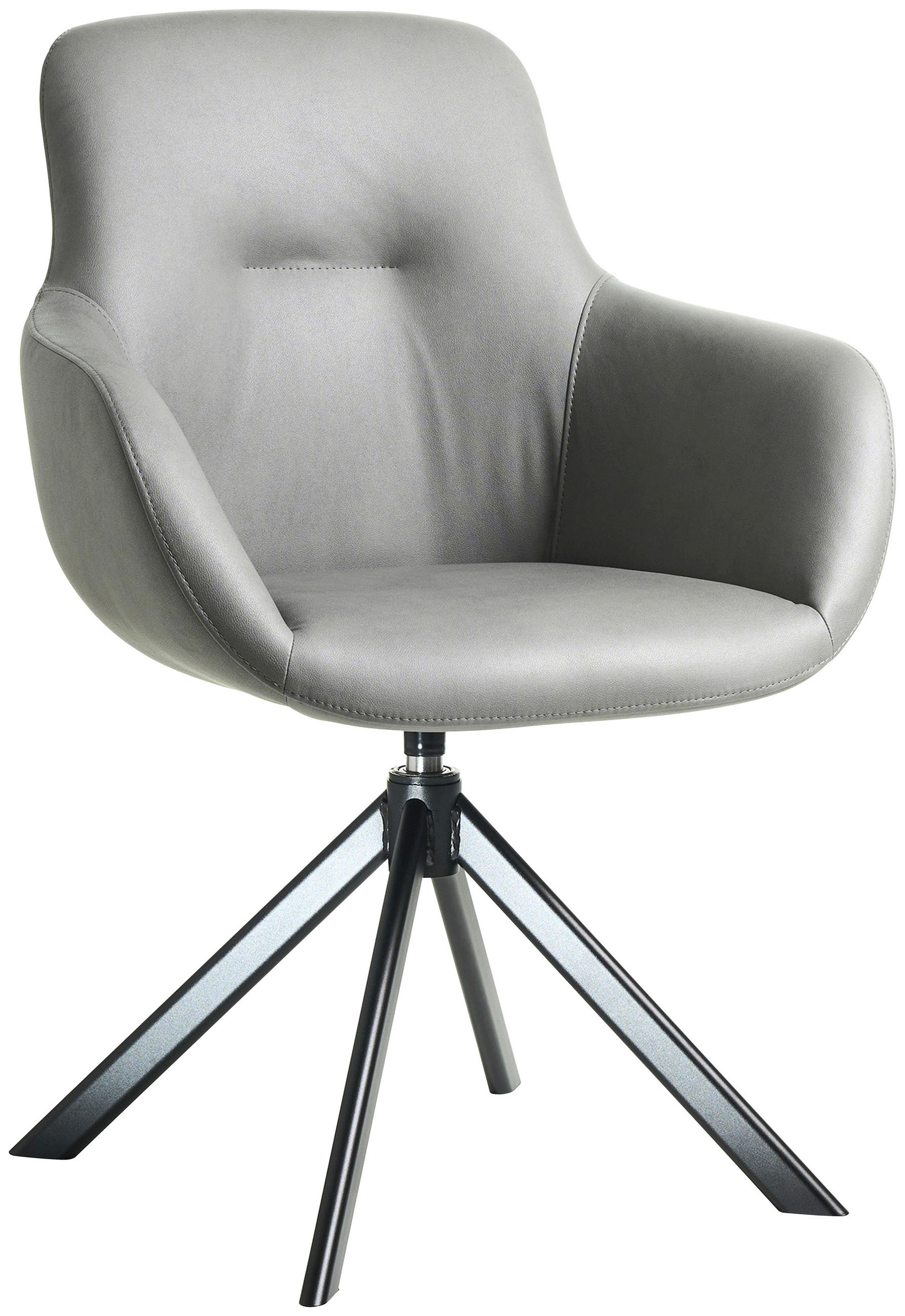 ARMLEHNSTUHL  in Edelstahl Lederlook (vegan)  - Hellgrau/Schwarz, Basics, Textil/Metall (62/89/61cm) - Celina Home