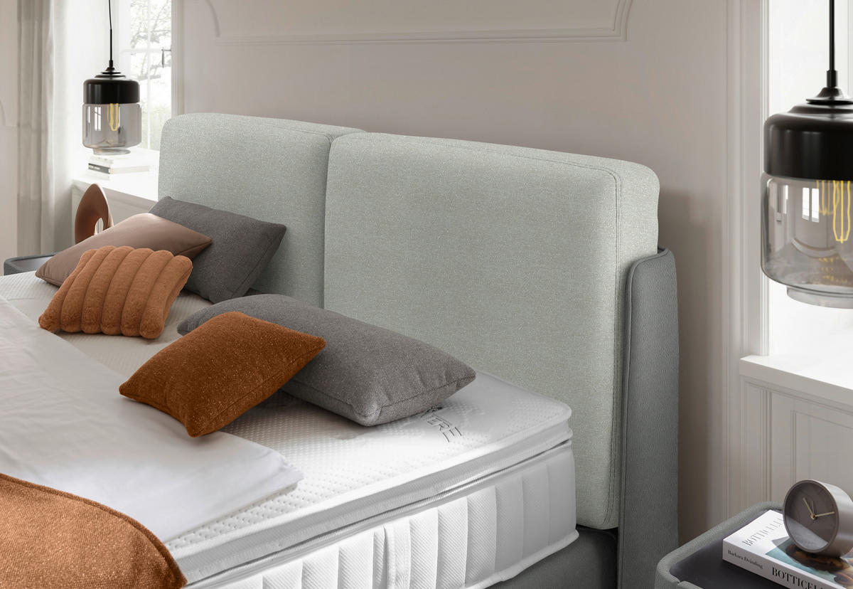 BOXSPRINGBETT 180/200 cm  in Grau, Hellgrau  - Hellgrau/Schwarz, Design, Textil/Metall (180/200cm) - Johann Jakob