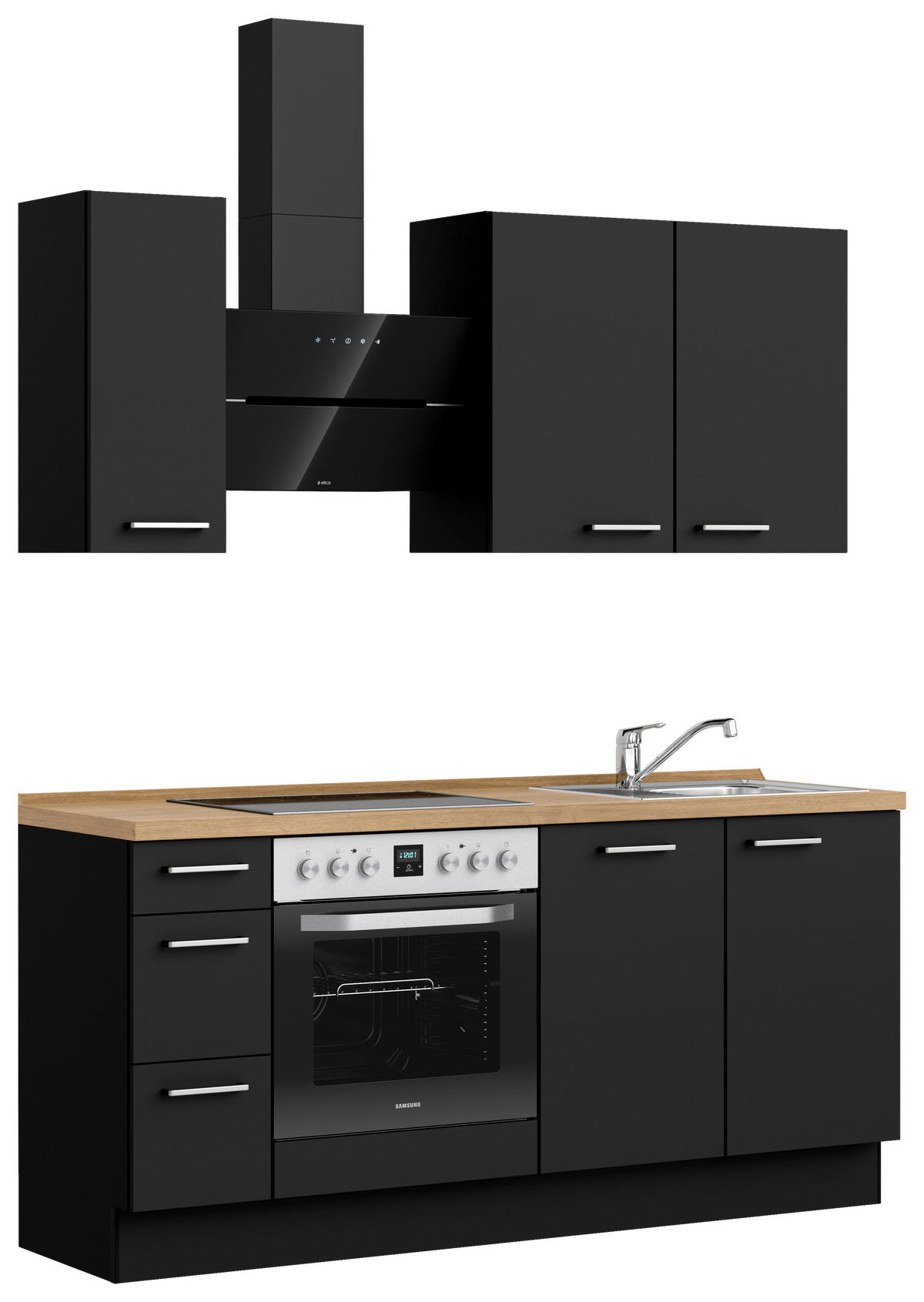 KÜCHENBLOCK 180 cm   in Schwarz, Eichefarben  - Edelstahlfarben/Eichefarben, MODERN, Holzwerkstoff/Metall (180cm) - Nobilia