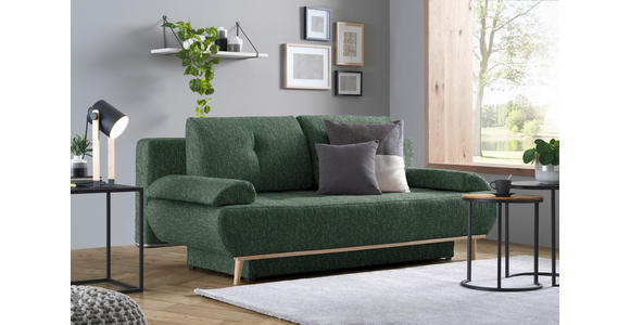 SCHLAFSOFA Flachgewebe Grün  inkl. Rückenkissen, Armlehnenkissen, Bettkasten, Schlaffunktion, Rücken echt  - Beige/Naturfarben, Design, Holz/Textil (200/71/95cm) - Novel