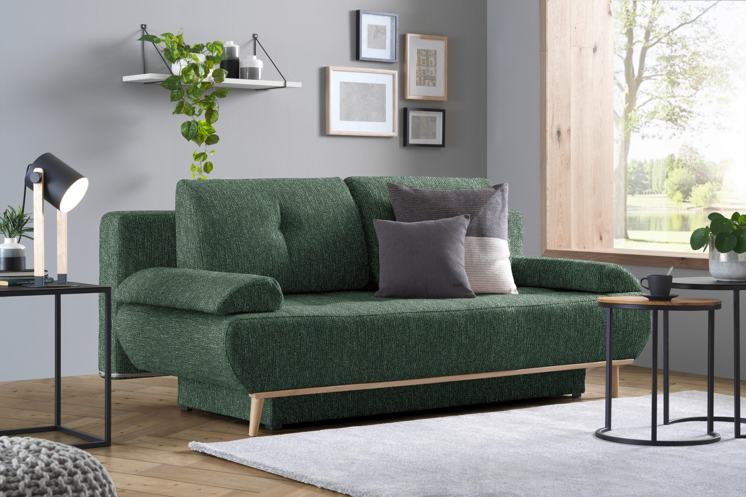 BÄDDSOFFA i flatväv grön  - beige/grön, Design, trä/textil (200/71/95cm) - Livetastic