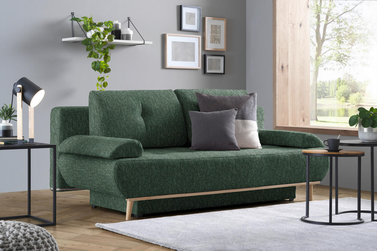 BÄDDSOFFA i flatväv grön  - beige/grön, Design, trä/textil (200/71/95cm) - Livetastic