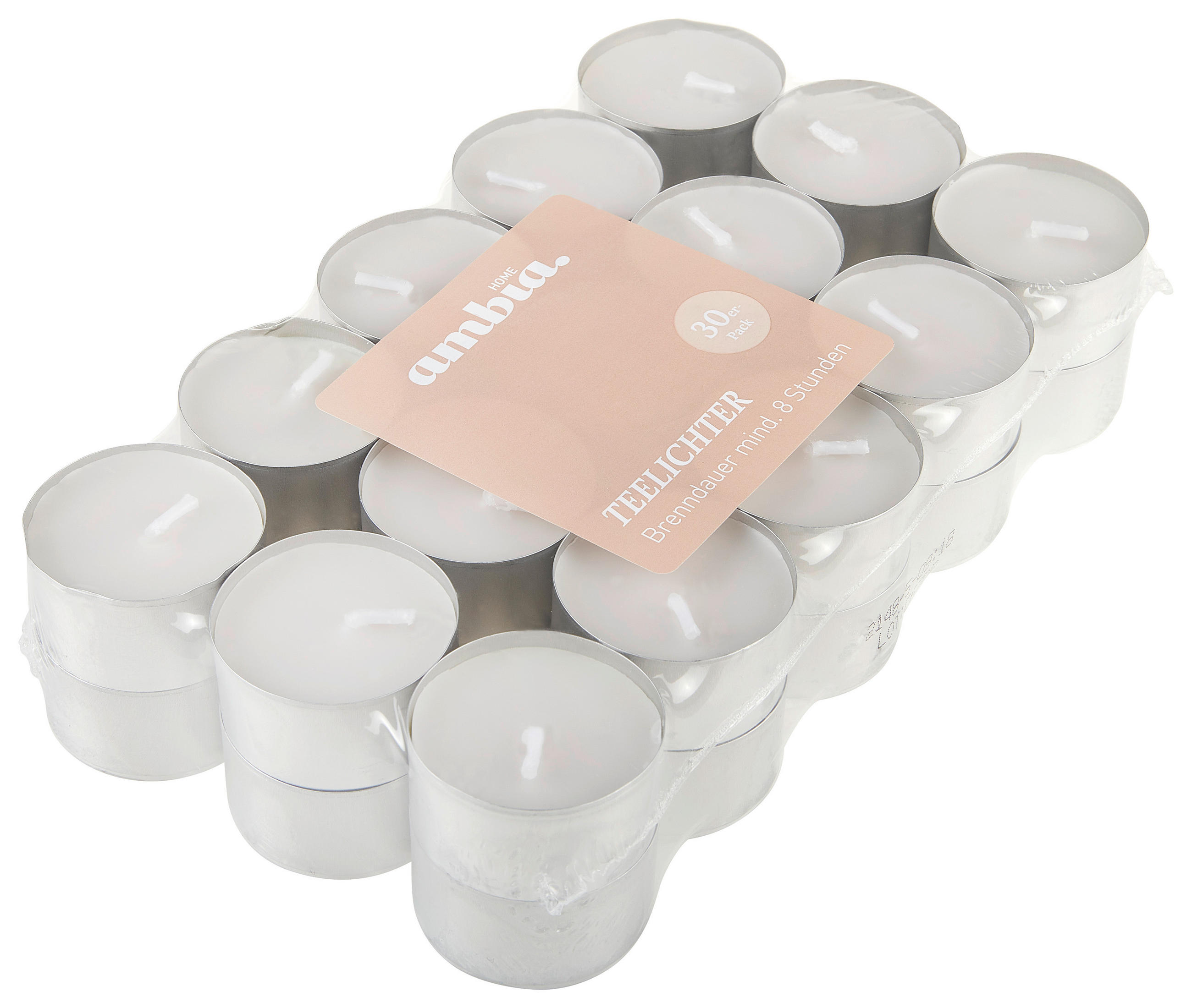 SADA ČAJOVÝCH SVIEČOK 30 kus  - farba strieborného duba/biela, Basics, kov/prírodné materiály (19,5/11cm) - Ambia Home