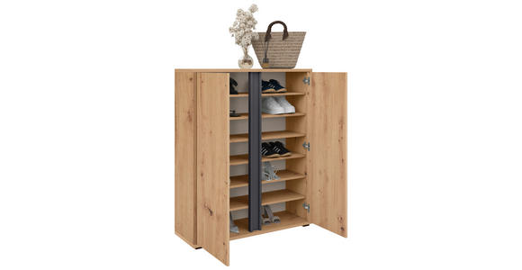 SCHUHSCHRANK 97,5/120/33,8 cm  - Eichefarben/Anthrazit, MODERN, Holzwerkstoff/Kunststoff (97,5/120/33,8cm) - Xora