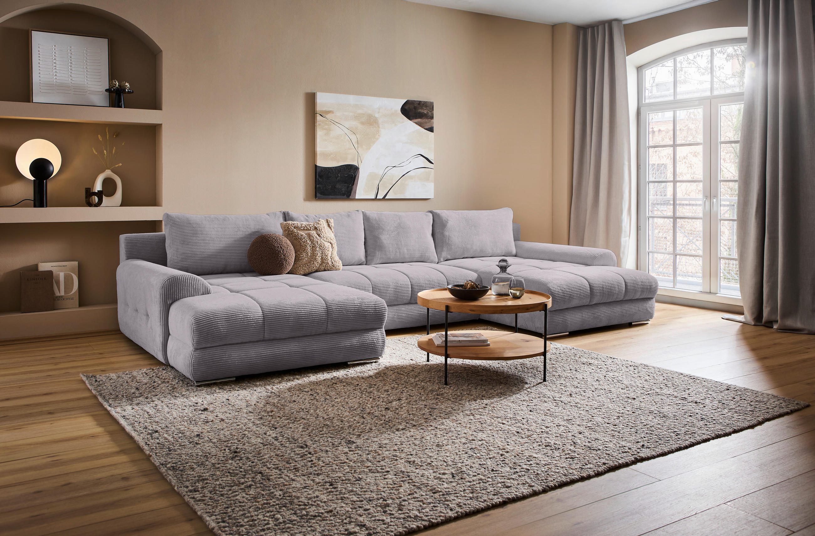 WOHNLANDSCHAFT Graphitfarben Cord  - Chromfarben/Graphitfarben, KONVENTIONELL, Kunststoff/Textil (180/376/180cm) - Carryhome