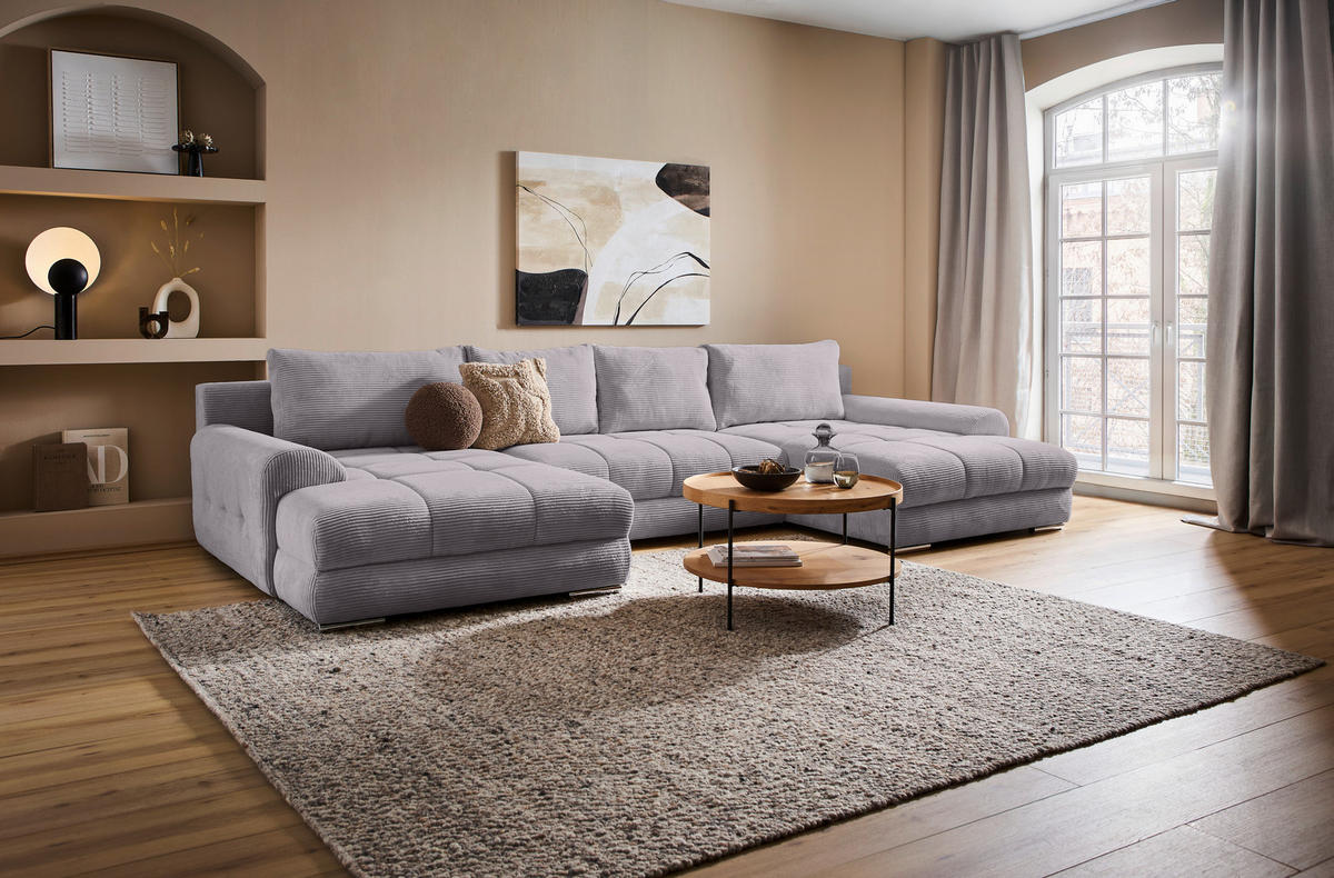 WOHNLANDSCHAFT in Cord Graphitfarben  - Chromfarben/Graphitfarben, KONVENTIONELL, Kunststoff/Textil (180/376/180cm) - Carryhome