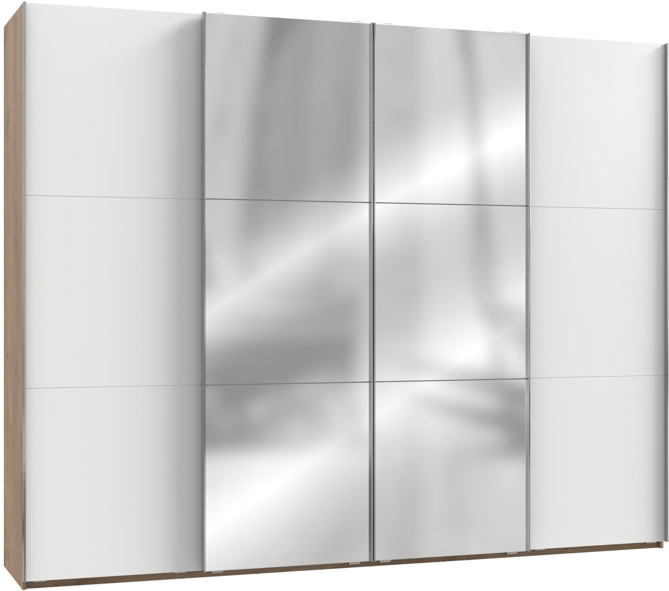 SCHWEBETÜRENSCHRANK 300/236/65 cm 4-türig Klar, Weiß, Eichefarben  - Chromfarben/Klar, MODERN, Holzwerkstoff/Metall (300/236/65cm) - MID.YOU