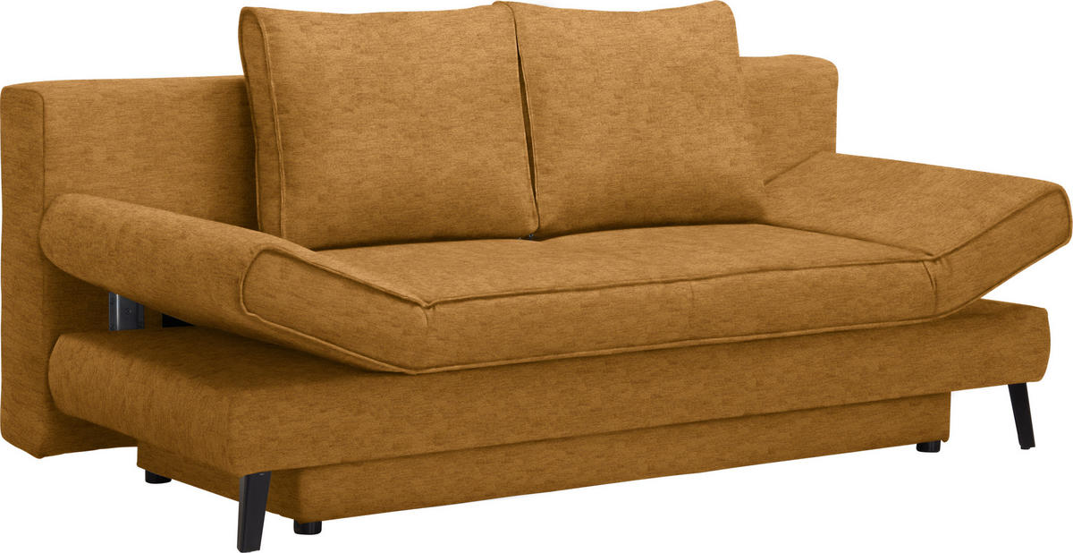 SCHLAFSOFA  in Flachgewebe Braun, Goldfarben  - Goldfarben/Schwarz, Design, Textil/Metall (200/85/90cm) - Xora