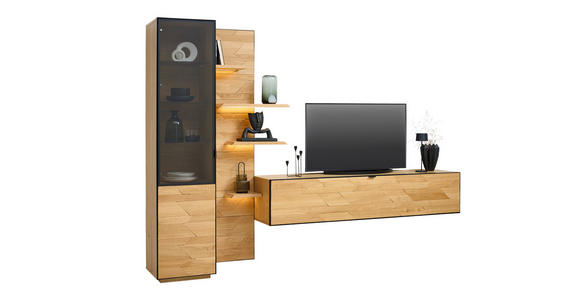 WOHNWAND  in Schwarz, Eichefarben  270/200/42 cm  - Wildeiche/Eichefarben, Natur, Glas/Holz (270/200/42cm) - Linea Natura