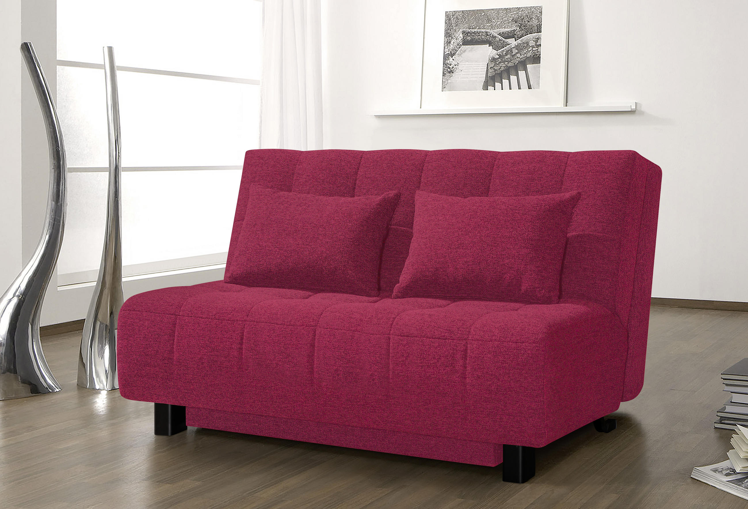 SCHLAFSOFA in Textil Rot  - Rot/Schwarz, Design, Textil/Metall (145/92/102cm) - Novel