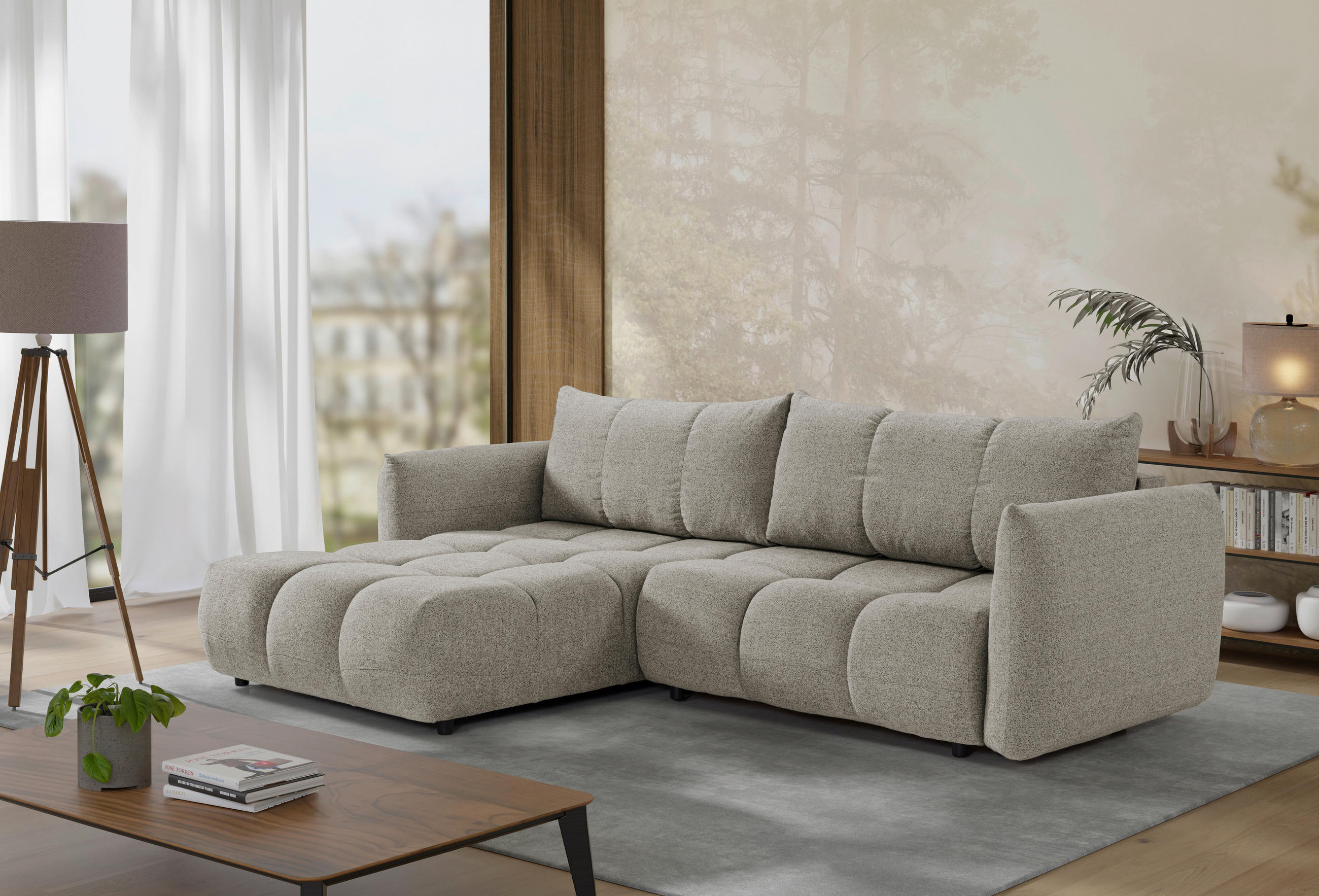 MID.YOU ROHOVÁ ROZKLÁDACÍ POHOVKA, plast, textil, kompozitní dřevo, mokka