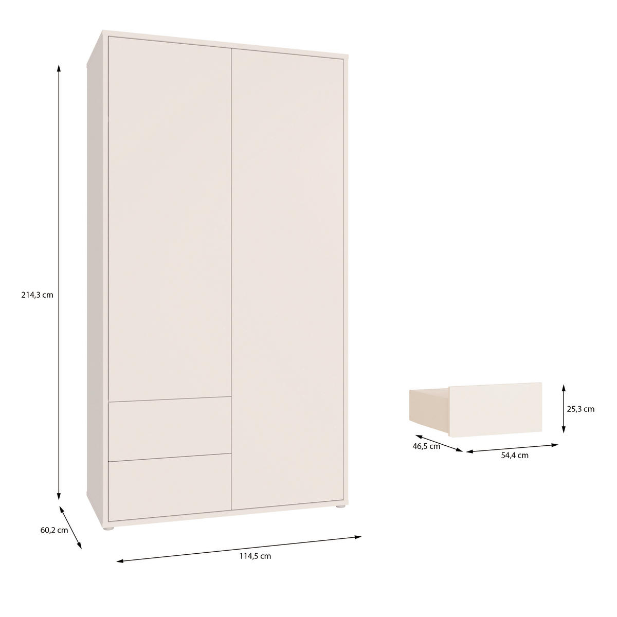 GARDEROBENSCHRANK  in 114,5/214,3/60 cm  - Sandfarben/Grau, MODERN, Holzwerkstoff/Metall (114,5/214,3/60cm) - Carryhome
