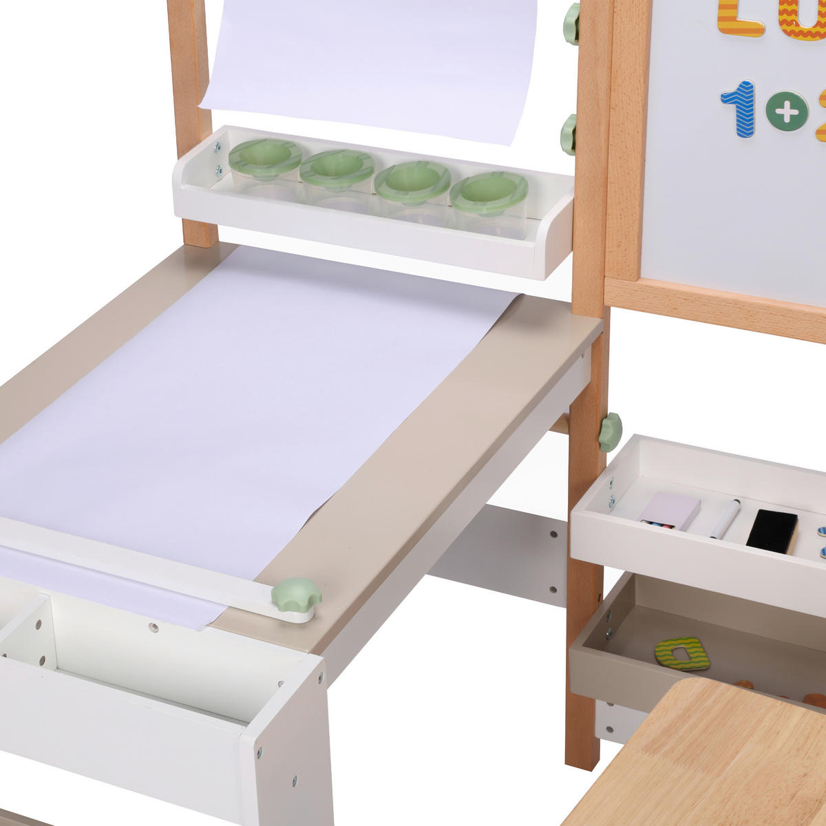 KINDERSCHREIBTISCH MIT STUHL - Buchefarben/Weiß, KONVENTIONELL, Holz/Papier (88/71/100cm)