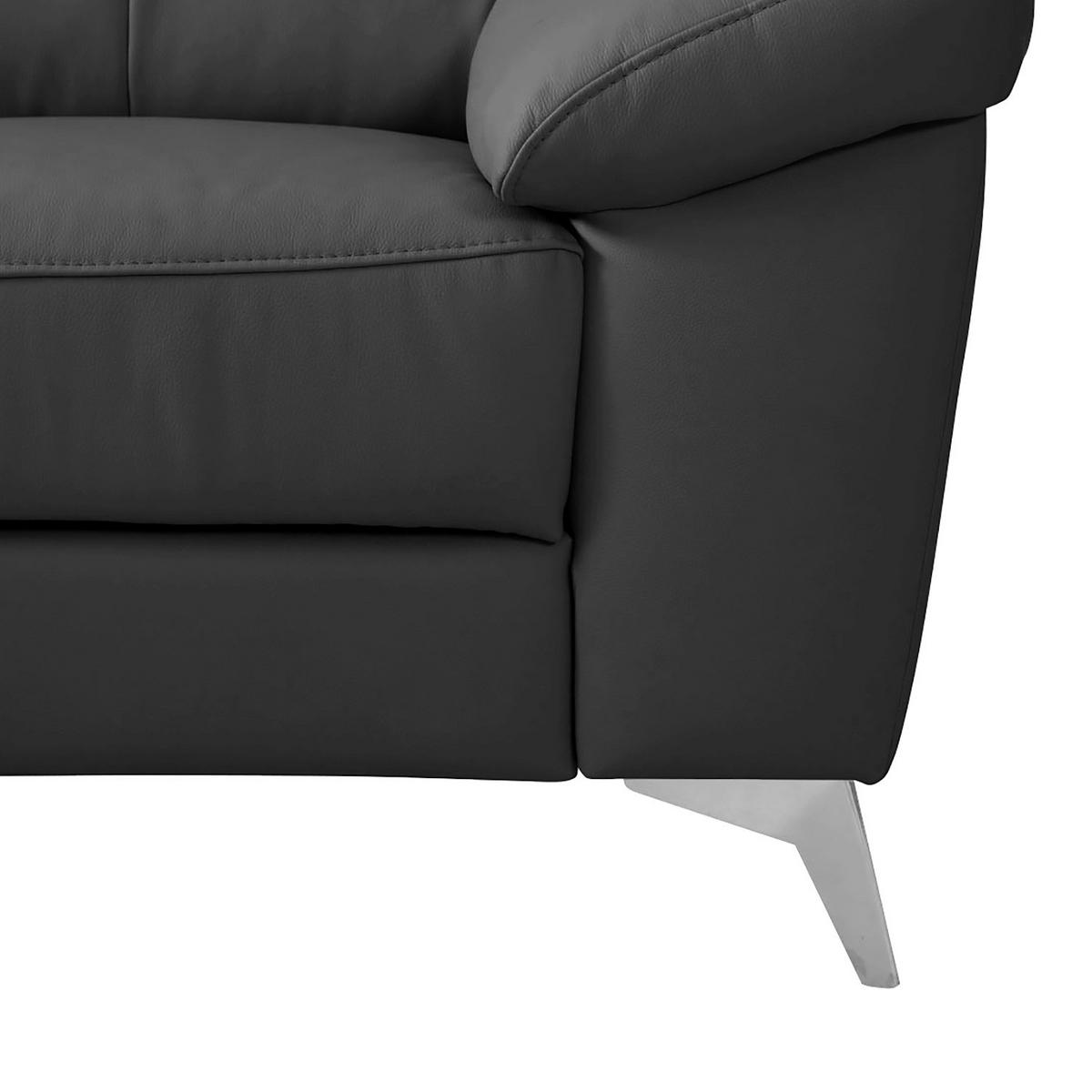 ECKSOFA Schwarz Echtleder Lederlook  - Chromfarben/Schwarz, Design, Leder/Textil (194/242cm) - Livetastic
