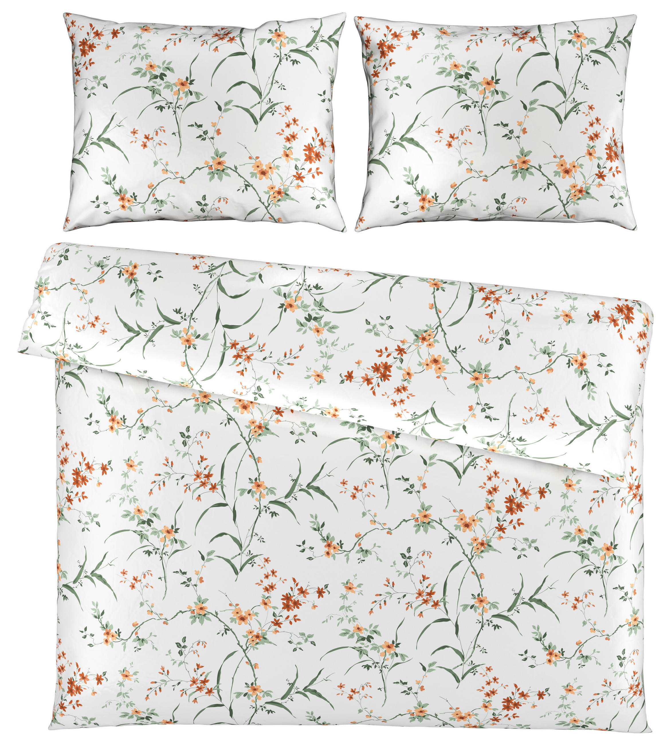 POSTELJNINA FLOWERS 200/200 cm saten rjava, zelena  - zelena/rjava, Konvencionalno, tekstil (200/200cm) - Esposa