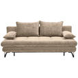 SCHLAFSOFA Italia Samt Beige Rückenkissen, Armlehnenkissen, Schlaffunktion, Rücken echt  - Beige/Schwarz, Design, Textil/Metall (205/79-96/85cm) - Novel