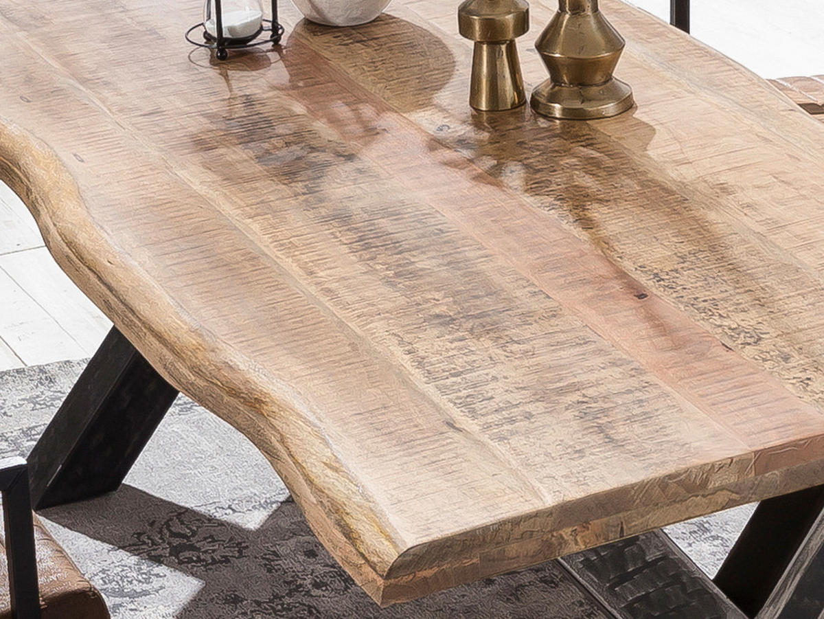 ESSTISCH 240/100/76 cm Echtholz  Holz, Metall rechteckig Naturfarben, Schwarz  - Schwarz/Naturfarben, MODERN, Holz/Metall (240/100/76cm) - MID.YOU