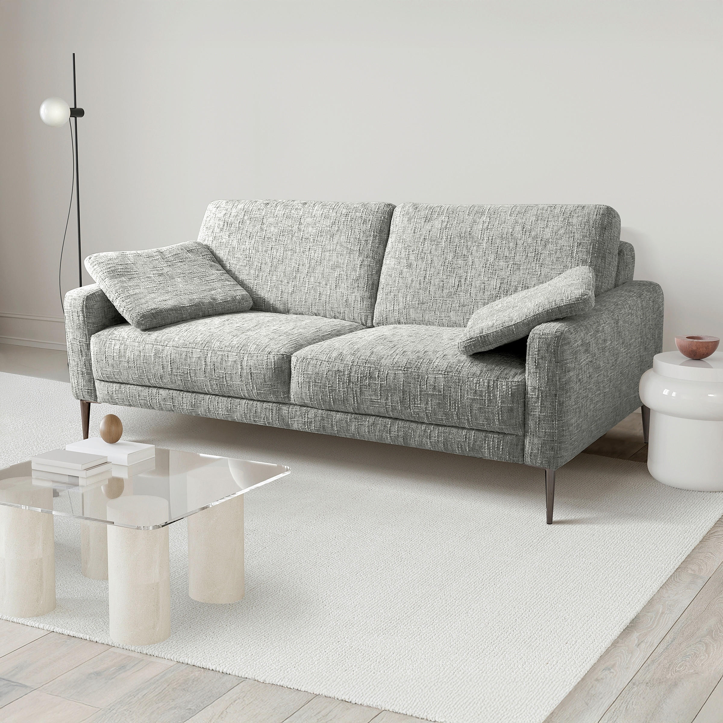 3-SITZER-SOFA SPRING in Webstoff Grau Modern  - Schwarzchrom/Grau, Design, Textil/Metall (187/85/92cm) - Livetastic