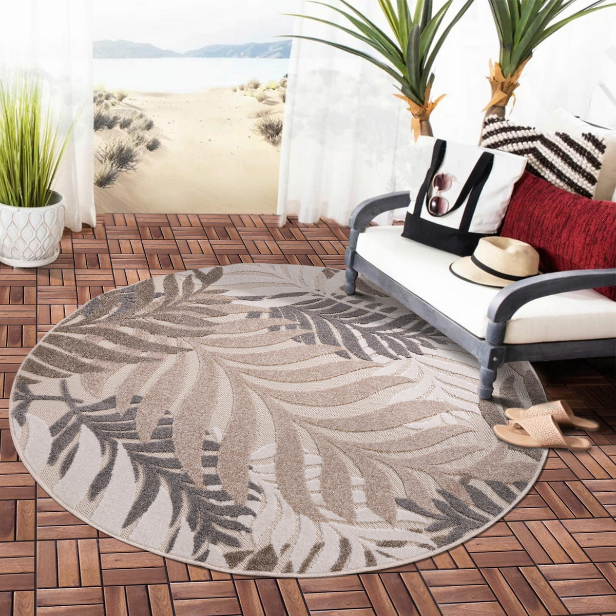TEPIH ZA UNUTAR./VANJ. UPORAB  200 cm  bež  Floral  - bež, Lifestyle, tekstil/plastika (200cm)