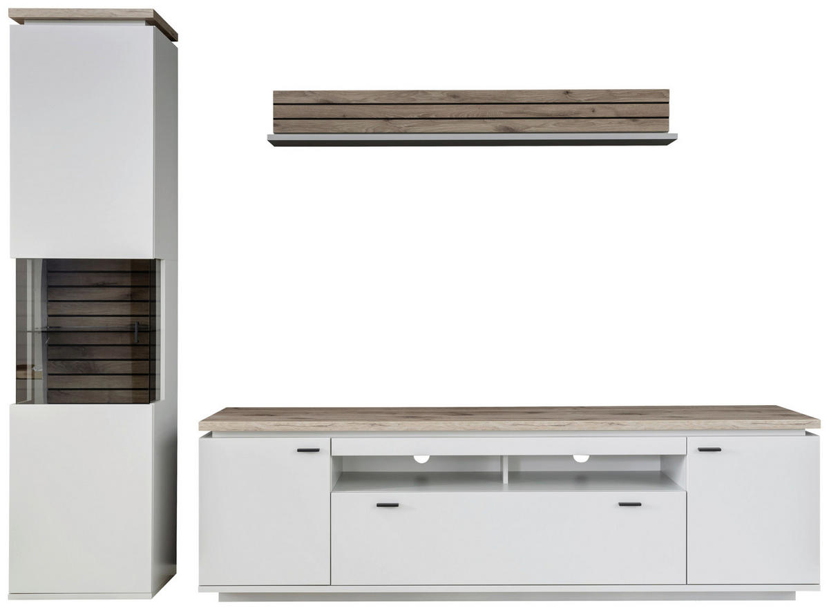 DNEVNI REGAL,  bela, barve hrasta  - barve hrasta/bela, Design, kovina/steklo (270/207/50cm) - Hom`in