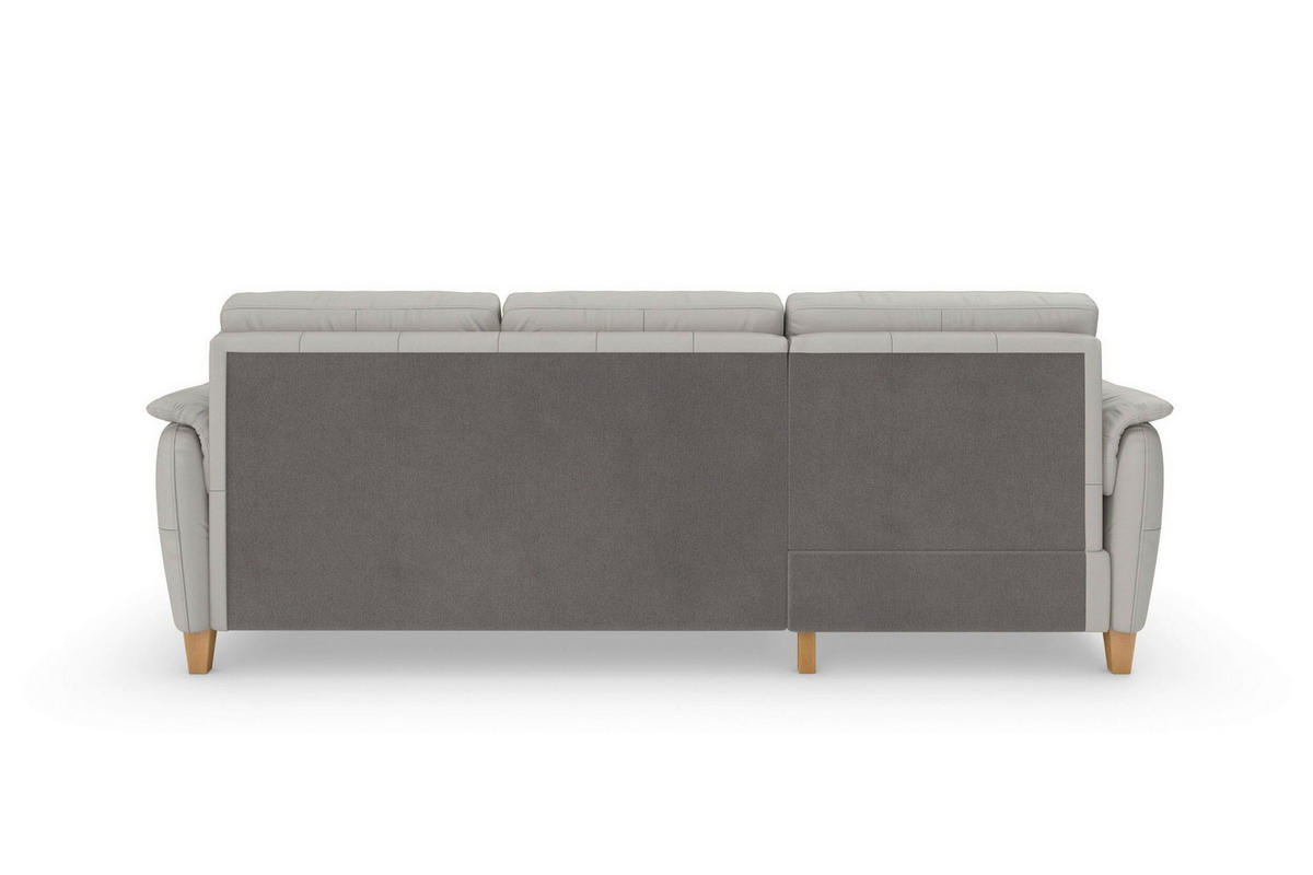 ECKSOFA PALMERA E Hellgrau Kombination Echtleder/Stoff Mikrofaser Bettkasten  - Eichefarben/Hellgrau, Basics, Leder/Holz (163/244cm) - Sit & More