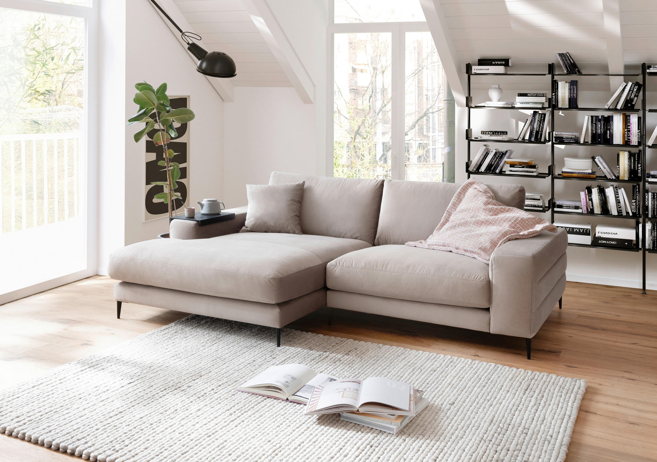 ECKSOFA in Velours Sandfarben  - Sandfarben/Schwarz, Design, Textil/Metall (177/253cm) - Dieter Knoll