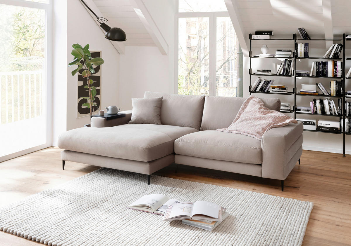 ECKSOFA in Velours Sandfarben  - Sandfarben/Schwarz, Design, Textil/Metall (177/253cm) - Dieter Knoll