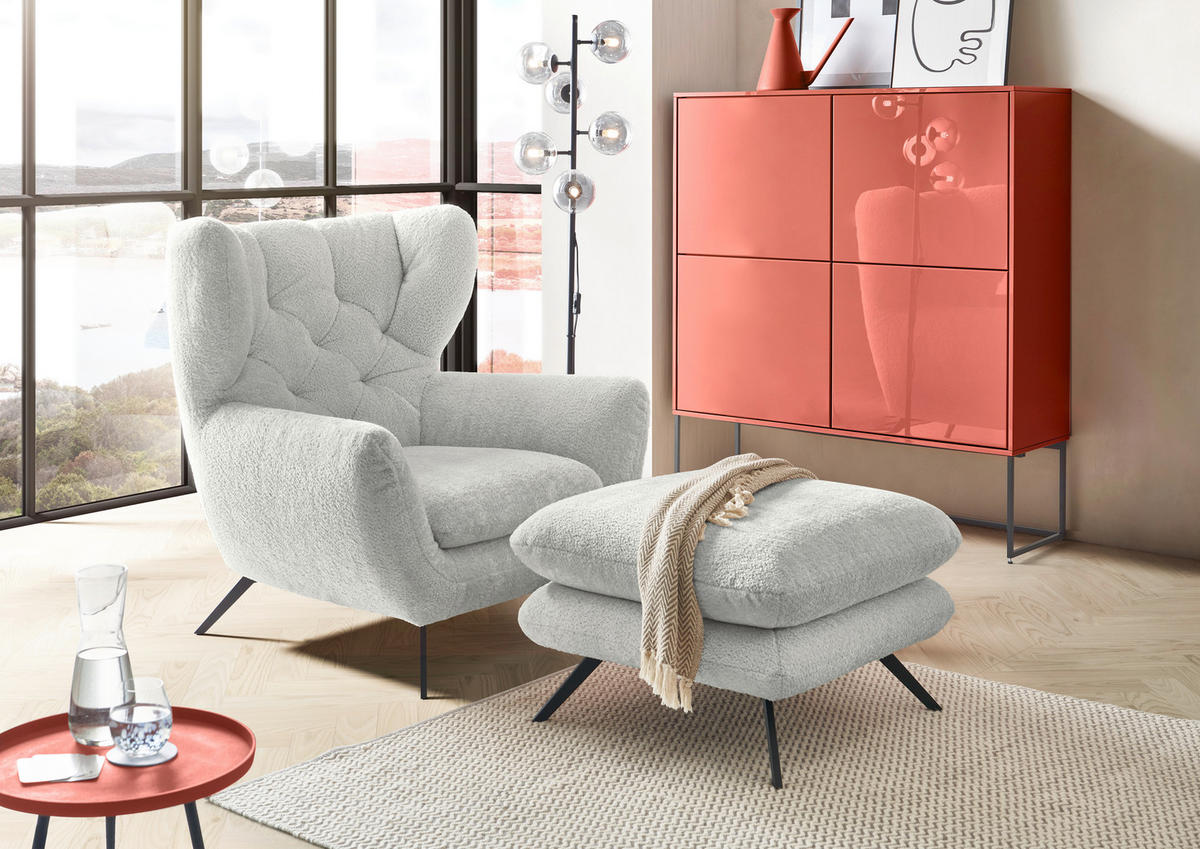 CHESTERFIELD-SESSEL Chenille Hellgrau  - Hellgrau/Schwarz, MODERN, Textil/Metall (100/94/95cm) - Pure Home Lifestyle
