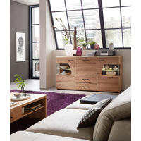 KOMODA, barve hrasta  - črna/barve hrasta, Moderno, kovina/steklo (170/94/42cm) - Hom`in