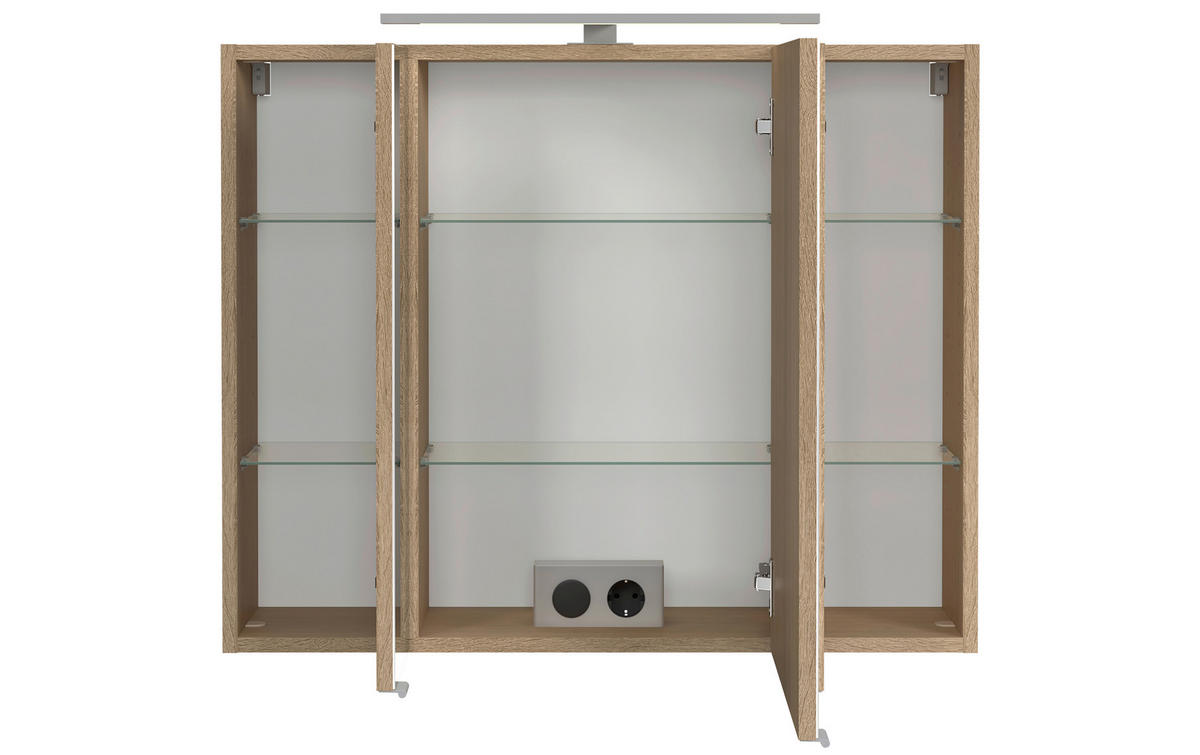 TÜKRÖS SZEKRÉNY 80/64/20 cm  - tölgyfa színű/ezüstszínű, Konventionell, faalapú anyag/üveg (80/64/20cm) - Xora