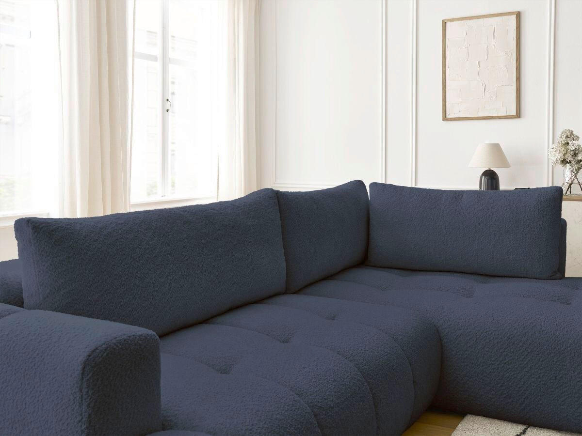 ECKSCHLAFSOFA FUJI Bouclé Dunkelblau  inkl.  - Schwarz/Dunkelblau, MODERN, Kunststoff/Textil (282/204cm)
