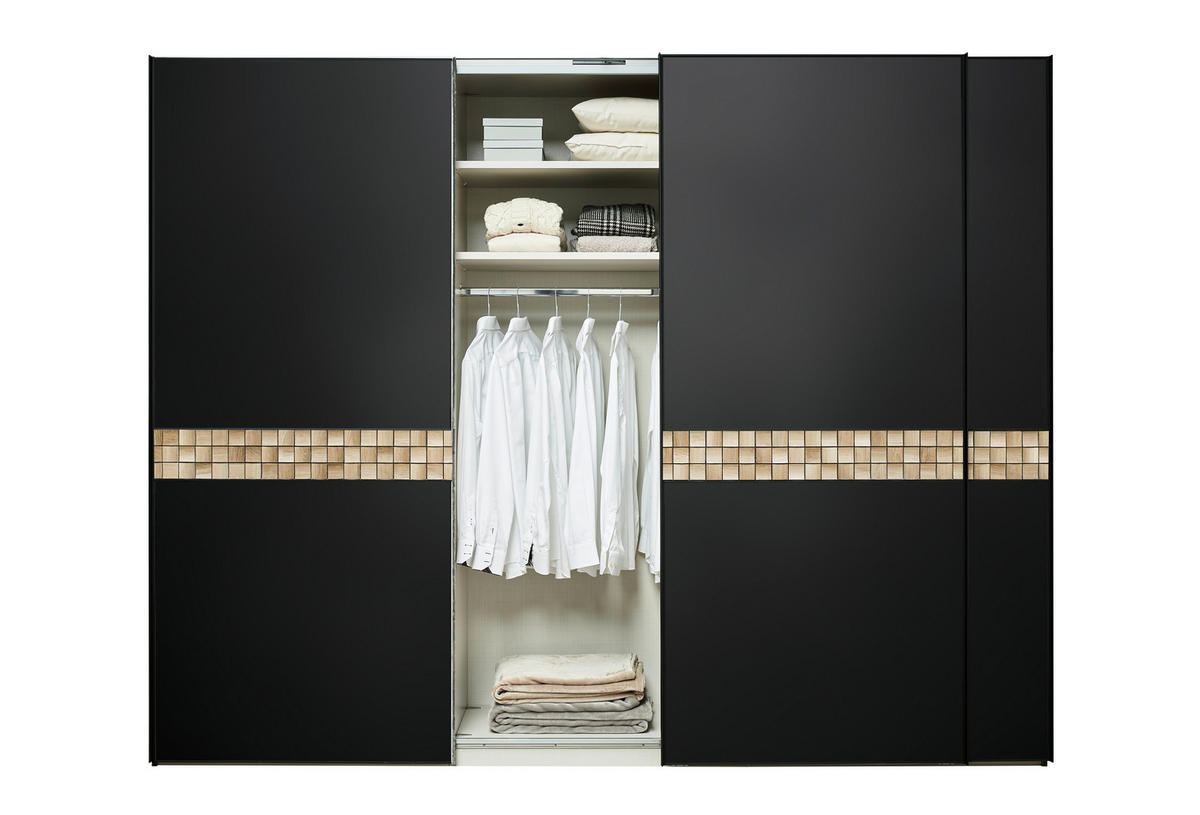 SCHWEBETÜRENSCHRANK in Anthrazit, Schwarz, Eichefarben  - Eichefarben/Anthrazit, Design, Glas/Holz (298/240/68cm) - Dieter Knoll