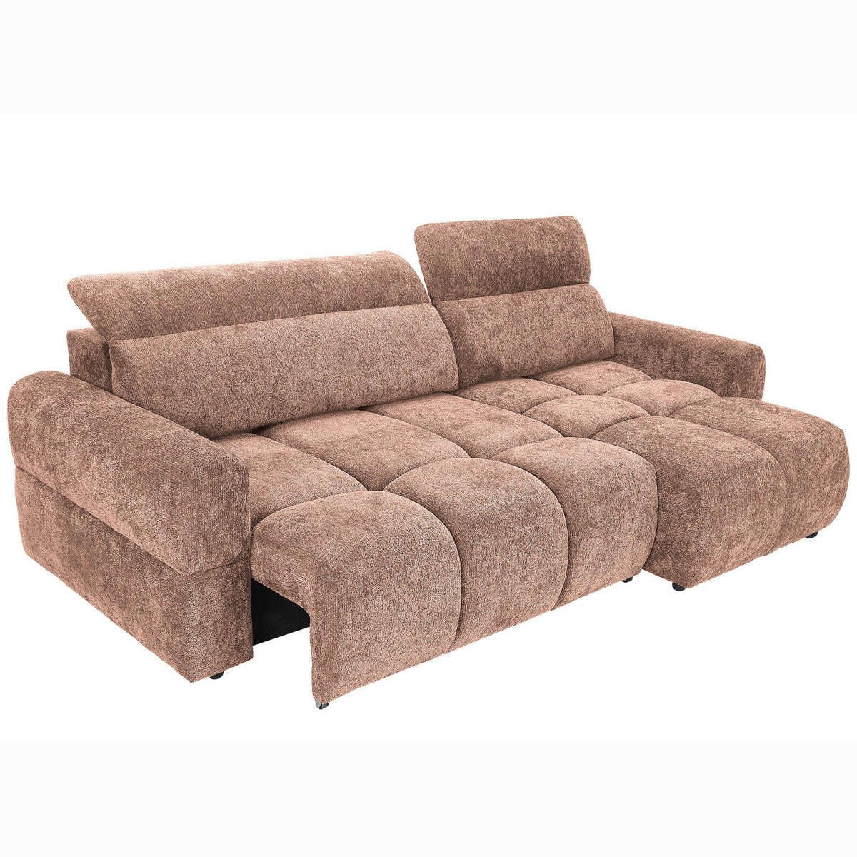 ECKSOFA Altrosa Chenille Bettkasten, Rücken echt, Kopfteilverstellung, Sitztiefenverstellung  - Schwarz/Altrosa, MODERN, Kunststoff/Textil (268/165cm) - Carryhome