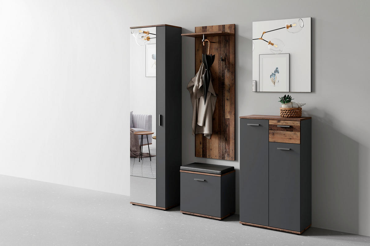 GARDEROBE 5-teilig  in 49/196/30 cm  - Alteiche/Anthrazit, Design, Glas/Holzwerkstoff (49/196/30cm) - MID.YOU
