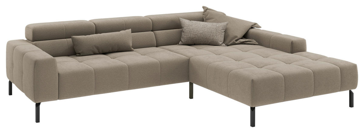 ECKSOFA Sandfarben Feincord Rücken echt, Kopfteilverstellung, Sitztiefenverstellung  - Sandfarben/Schwarz, KONVENTIONELL, Textil/Metall (293/226cm) - Hom`in