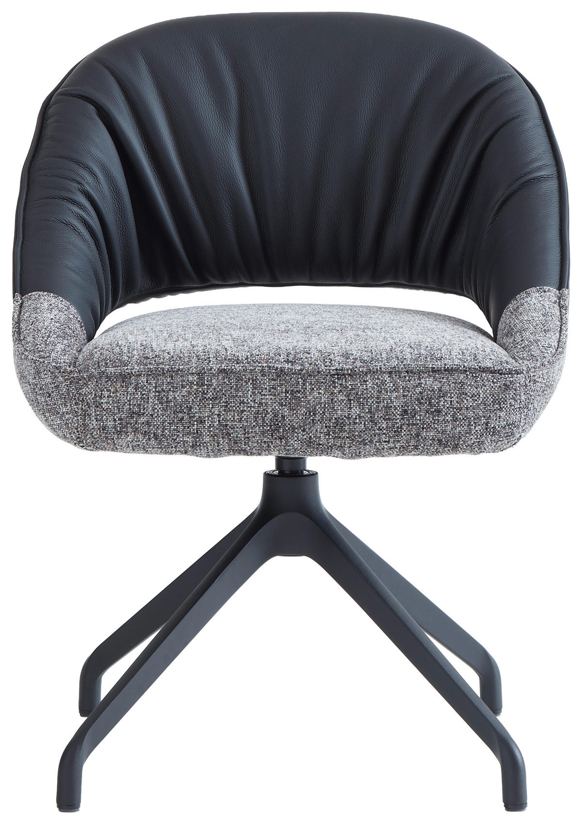 ARMLEHNSTUHL  Sitzfläche 360° drehbar, automatische Rückholfunktion Leinenoptik Echtleder  Grau, Schwarz  - Schwarz/Grau, Design, Leder/Textil (60/81/63.5cm) - Dieter Knoll