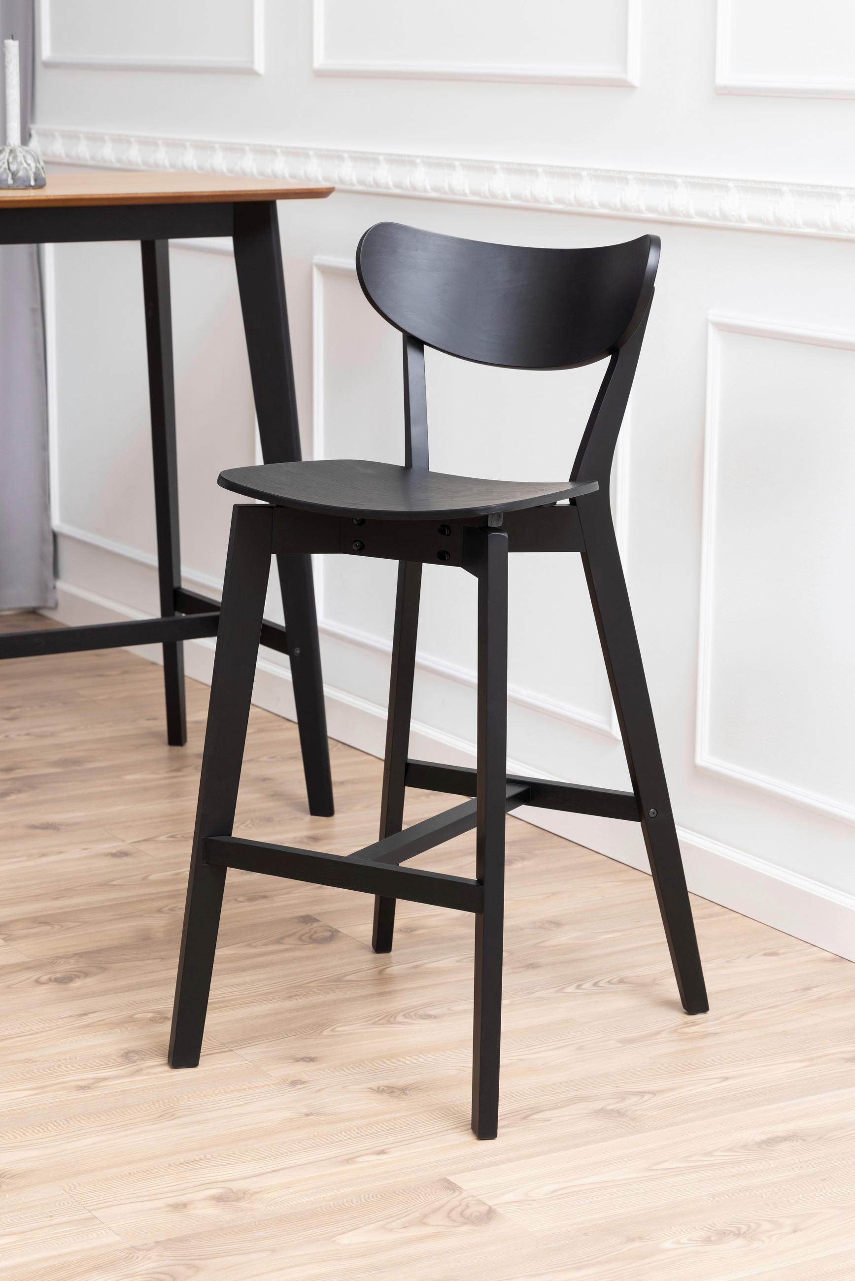BARHOCKER Schwarz Eiche furniert - Schwarz, Trend, Holz (45/105/49cm) - MID.YOU