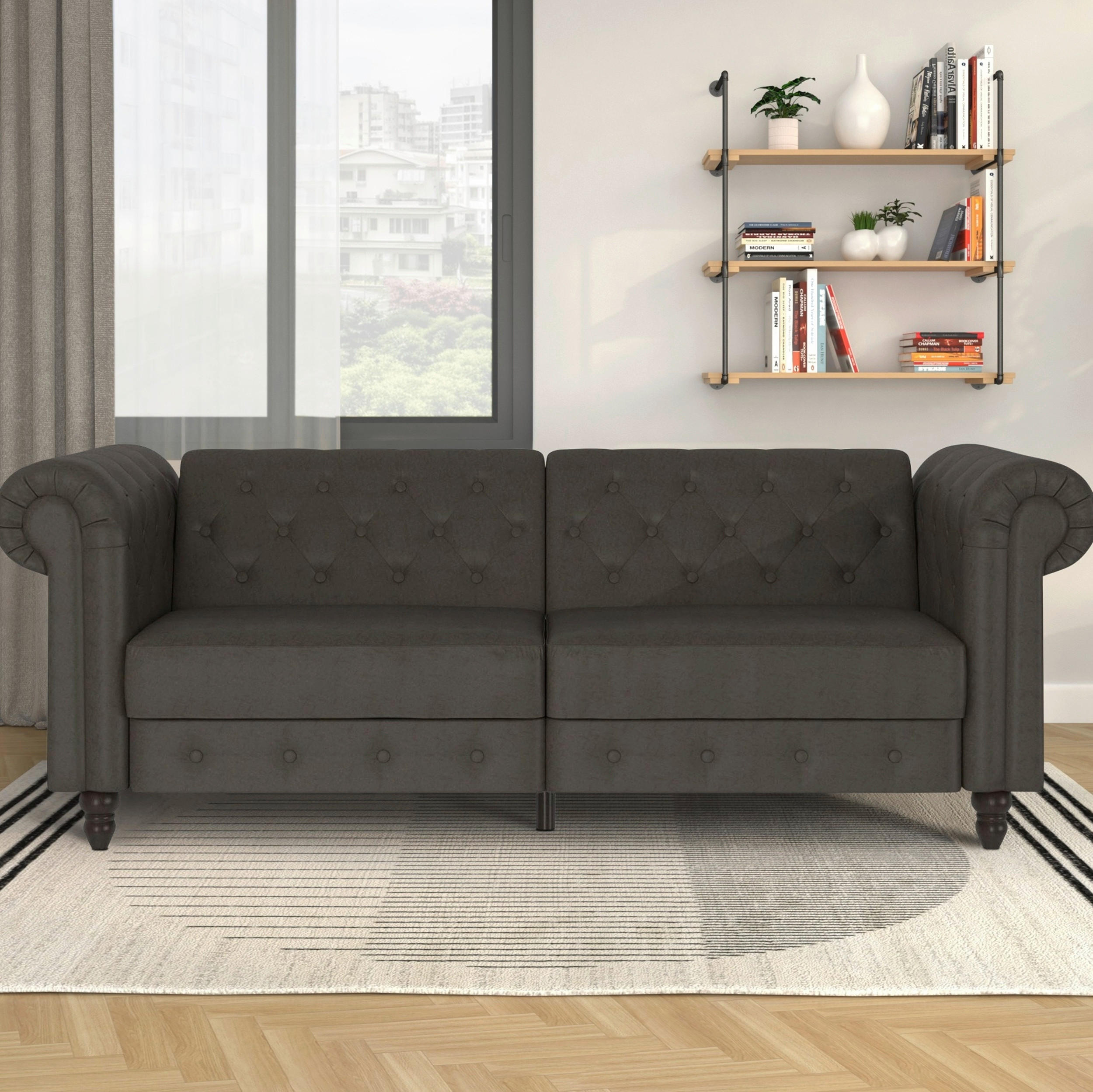 SCHLAFSOFA FIRENZE in Mikrofaser Anthrazit Vintage, Skandinavisch, Modern  - Anthrazit/Schwarz, Basics, Holz/Textil (236/83/87cm) - Livetastic